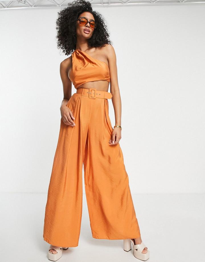Asos Design Wide Leg Pants In Rust - Part Of A Set-orange
