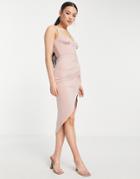 Asos Design Button Bodice Tuck Midi Dress In Rose Pink-multi