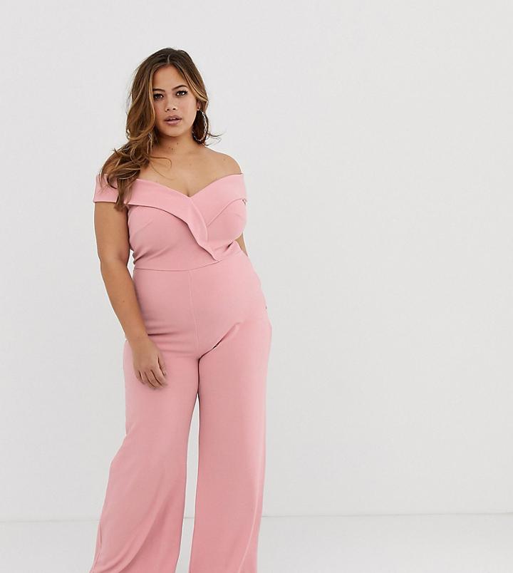 Club L Plus Bardot Detail Jumpsuit - Pink