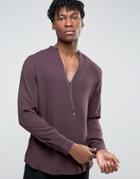 Asos Viscose Shirt With V Neck In Fudge And In Regular Fit - Purple