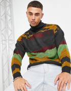 Another Influence Funnel Neck Cable Sweater Multi-white