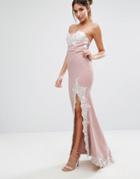 Love Triangle Lace Trim Bandeau Maxi Dress With Split - Pink