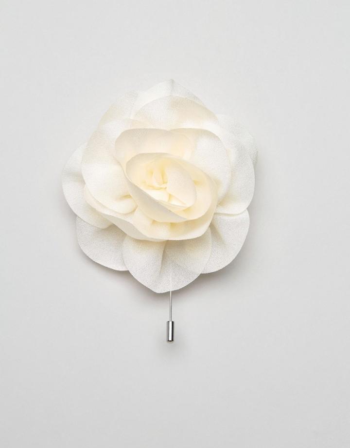 Asos Wedding Flower Lapel Pin In Ivory - White