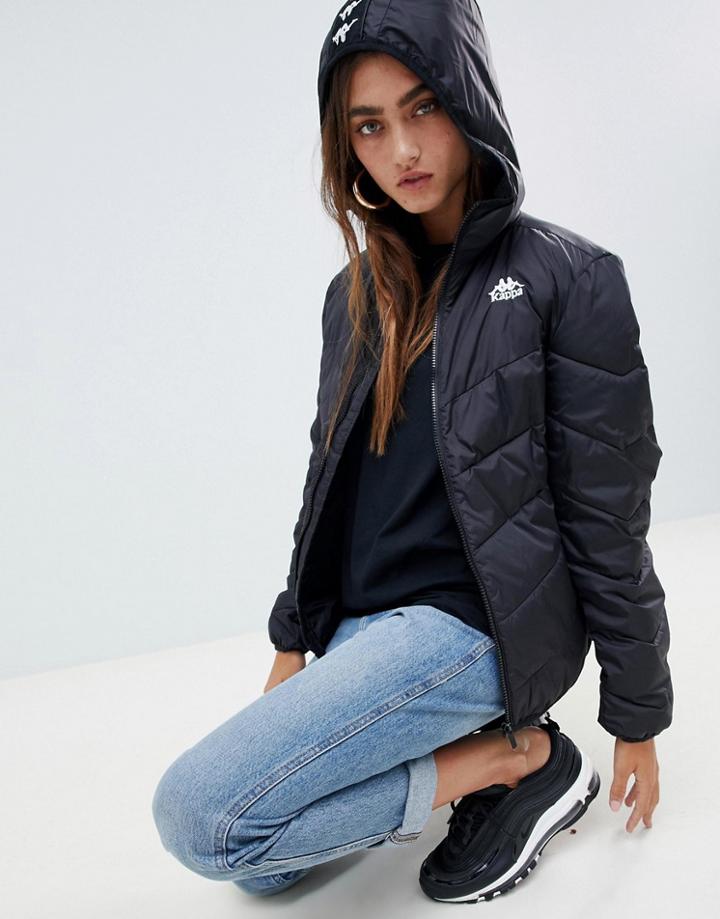 Kappa Padded Jacket With Logo Tape Hood - Black