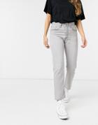 Levi's 501 High Rise Straight Leg Crop Jeans In Light Gray-grey