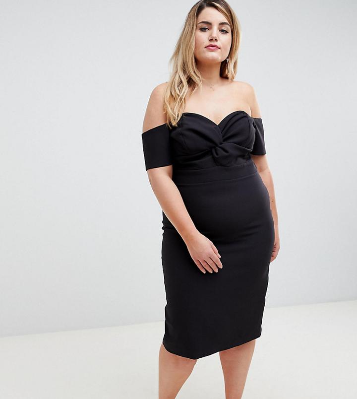 River Island Plus Off The Shoulder Bardot Midi Dress - Black