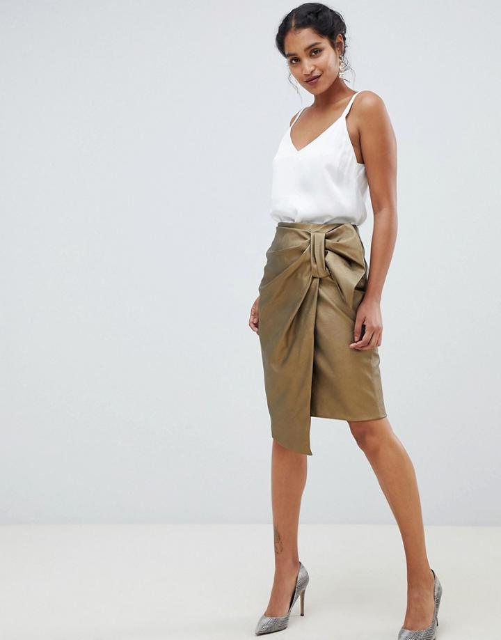 Closet London Bow Detail Asymetric Skirt-gold