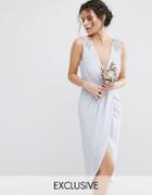 Tfnc Wedding Wrap Midi Dress With Embellishment - Blue