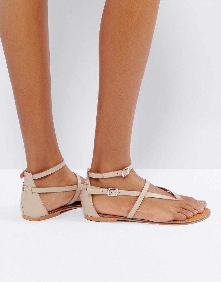 Asos Forceful Leather Flat Sandals - Beige