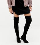 Asos Design Wide Fit Extra Wide Leg Kaska Flat Studded Thigh High Boots-black