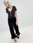Asos Design Pants With Fluted Ruffle Hem - Black