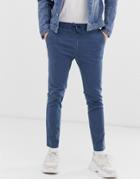 Asos Design Skinny Chinos With Elastic Waist In Washed Blue - Blue