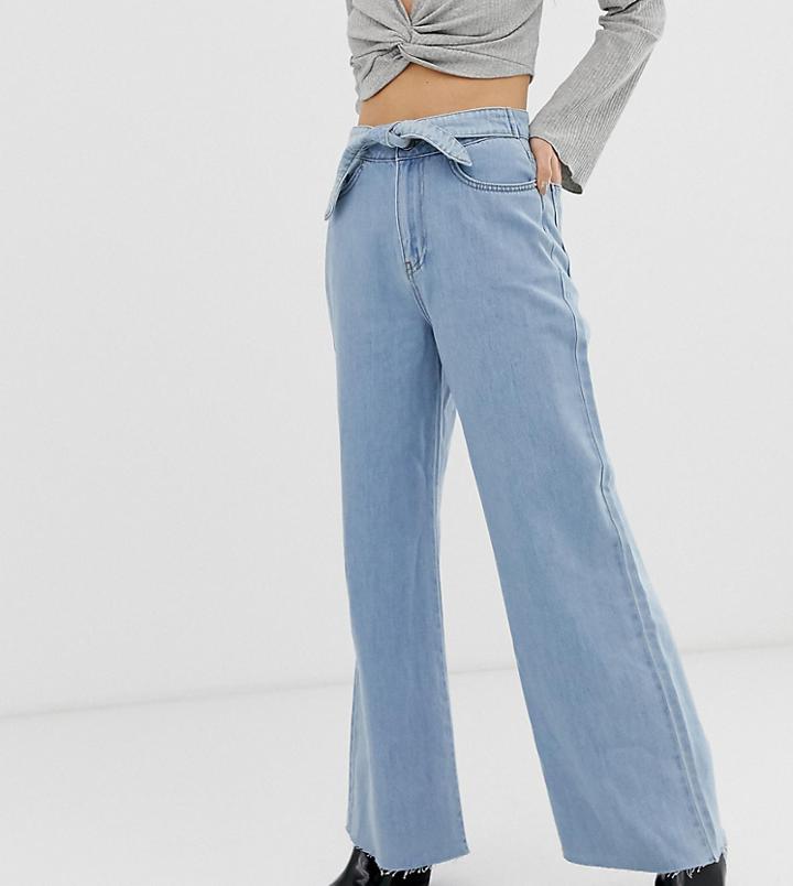 See You Never Bleach Wash Tie Waist Wide Leg Jean - Blue