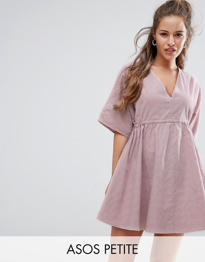 Asos Petite V Front V Back Smock Dress With Ruched Tie Detail - Pink