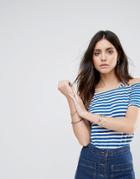 Daisy Street Striped Cold Shoulder Oversized Top - Blue