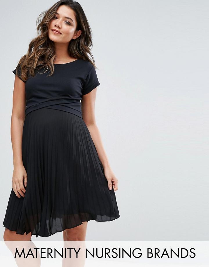 Gebe Maternity Nursing Double Layer Dress With Pleated Chiffon - Multi