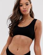 Asos Design Mix And Match Crinkle Crop Bikini Top-black