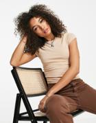 Bershka Crop T-shirt In Beige-neutral