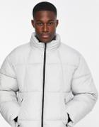 Topman Recycled Cropped Quilted Puffer Jacket In Gray-grey
