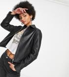 Barney's Originals Tall Real Leather Coach Jacket-black