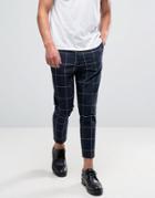 Asos Tapered Fit Smart Pants In Window Check - Navy