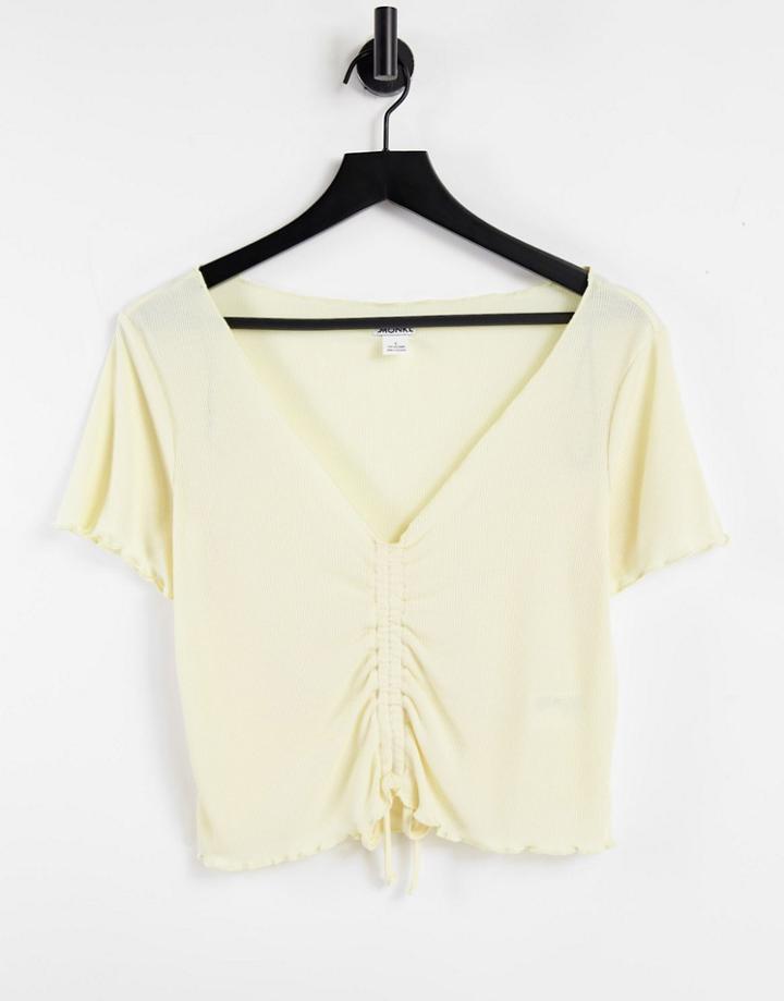 Monki Tonja Ruched Front Jersey Top In Yellow