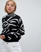 Qed London Abstract Zebra Print High Neck Sweater - Multi