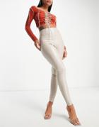 Missy Empire High Waist Pu Legging In Ecru-neutral