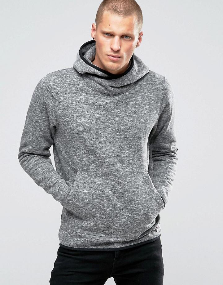 Jack & Jones Hooded Sweat With Cross Over Neck Detail - Gray