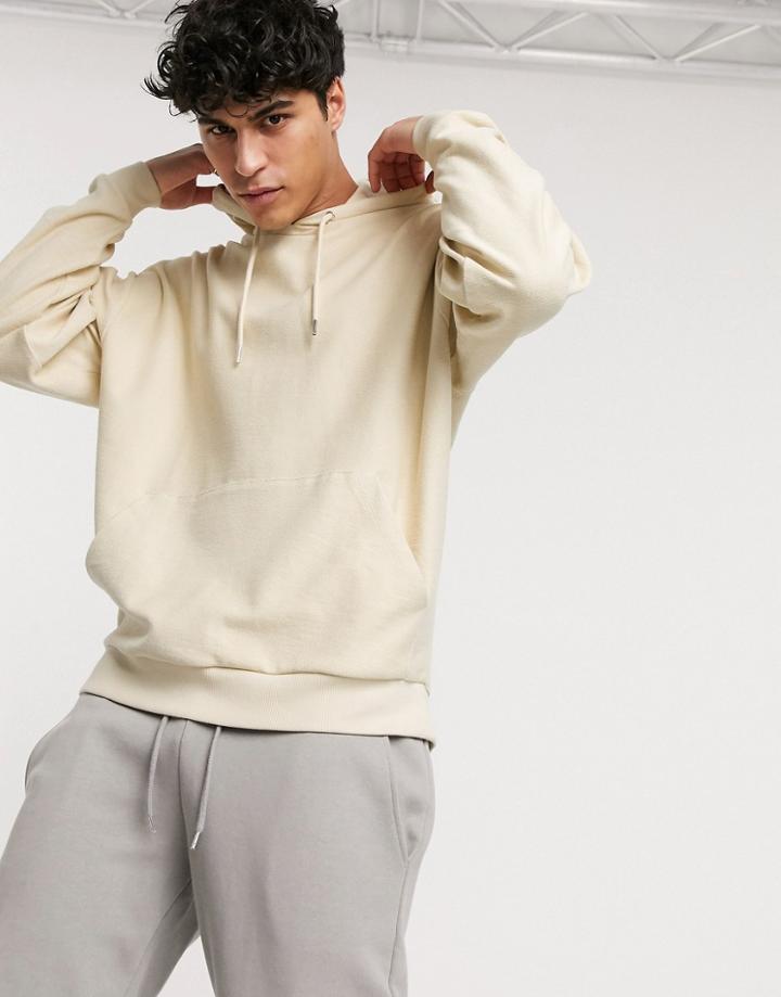Asos Design Organic Oversized Hoodie In Beige Reverse Loopback-neutral