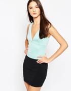 Ax Paris Plunge Neck Crop Top - Aqua