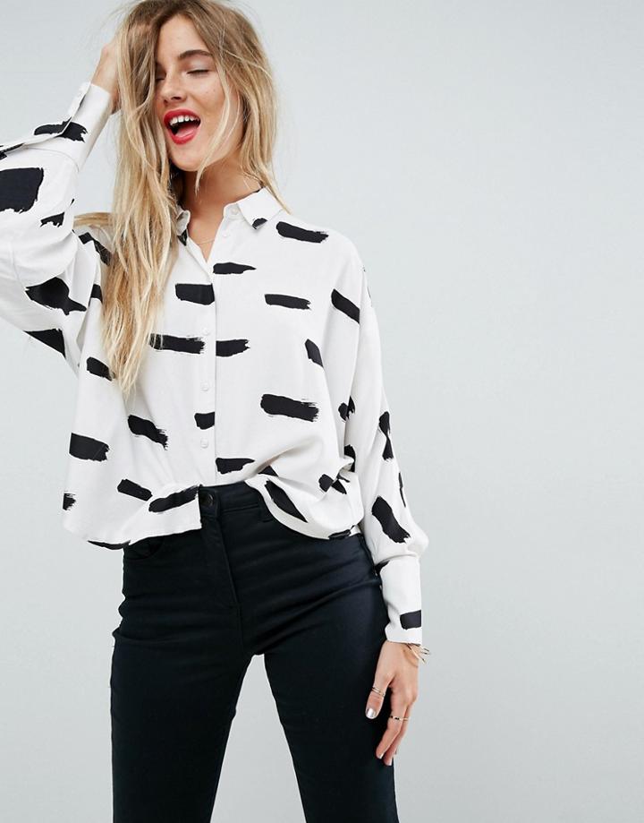 Asos Cropped Shirt Mono Print - Multi