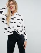 Asos Cropped Shirt Mono Print - Multi