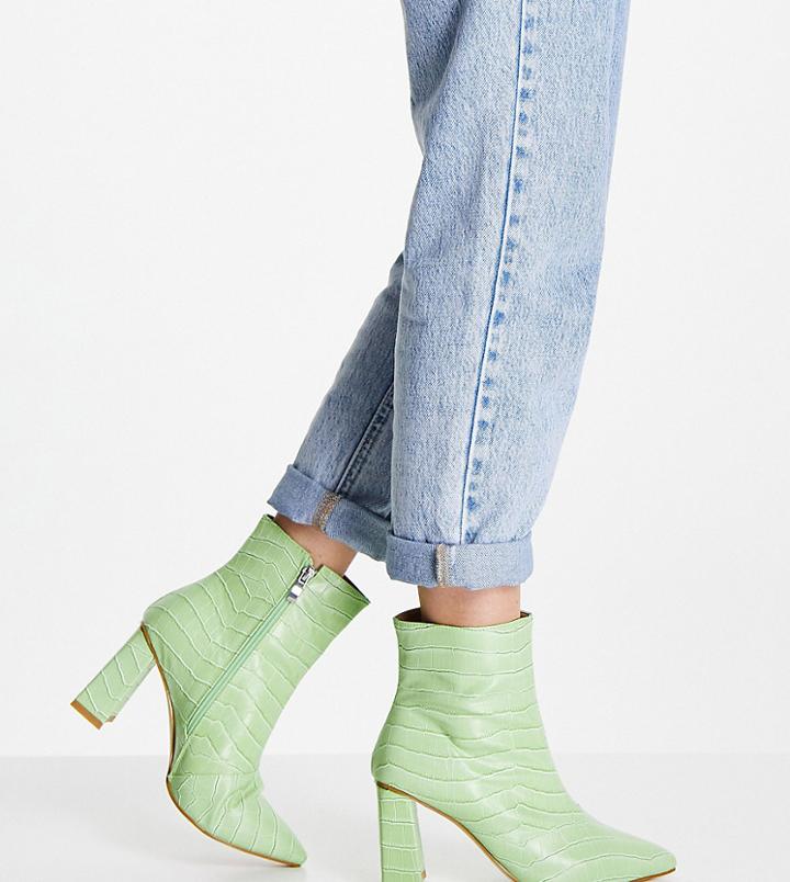 Raid Wide Fit Belina Mid Heel Boot In Lime Croc-green