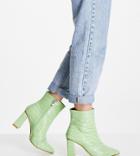 Raid Wide Fit Belina Mid Heel Boot In Lime Croc-green