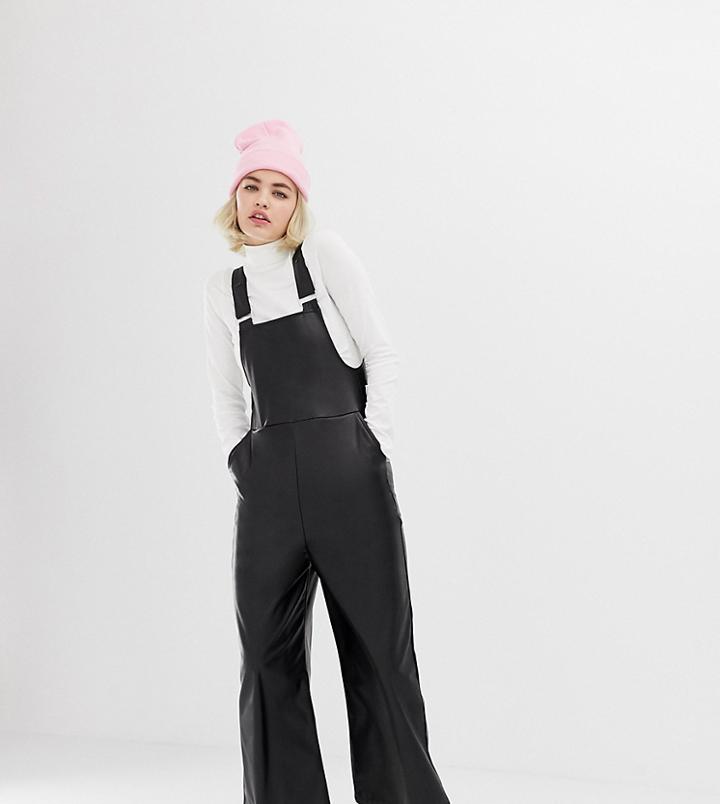 Collusion Vegan Leather Look Overalls - Black