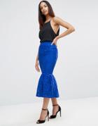 Asos Lace Pencil Skirt With Peplum Hem - Blue