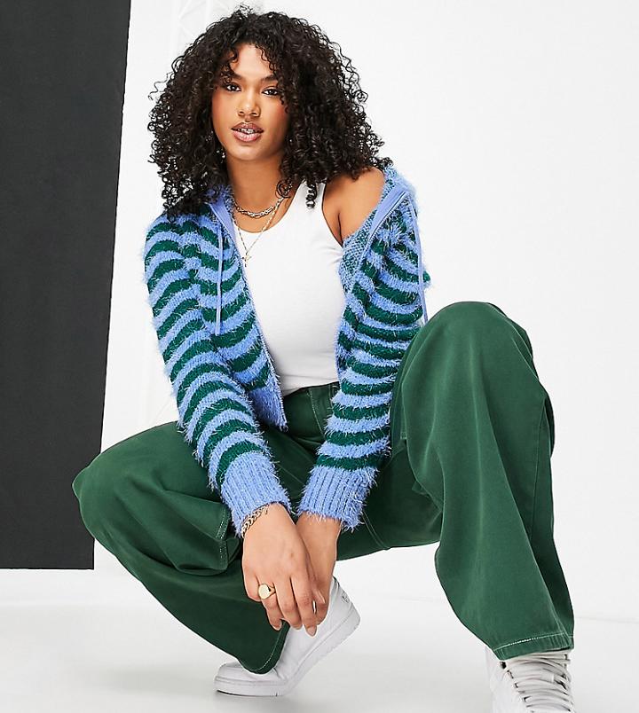 Collusion Plus Eyelash Knitted Hoodie In Wavy Jacquard-multi