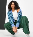 Collusion Plus Eyelash Knitted Hoodie In Wavy Jacquard-multi