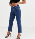 Asos Design Petite High Rise 'slim' Straight Leg Jeans In Mid Vintage Wash