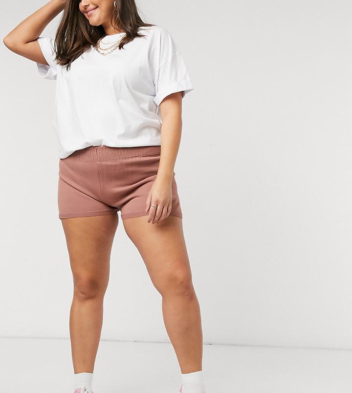 Fashionkilla Plus Knitted Runner Short In Rose-pink