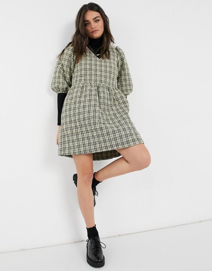 Vero Moda Quilted Smock Mini Dress In Check Print-multi