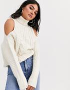 Asos Design Cold Shoulder Cable Sweater