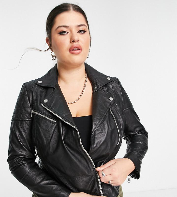 Barney's Originals Plus Clara Real Leather Jacket-black