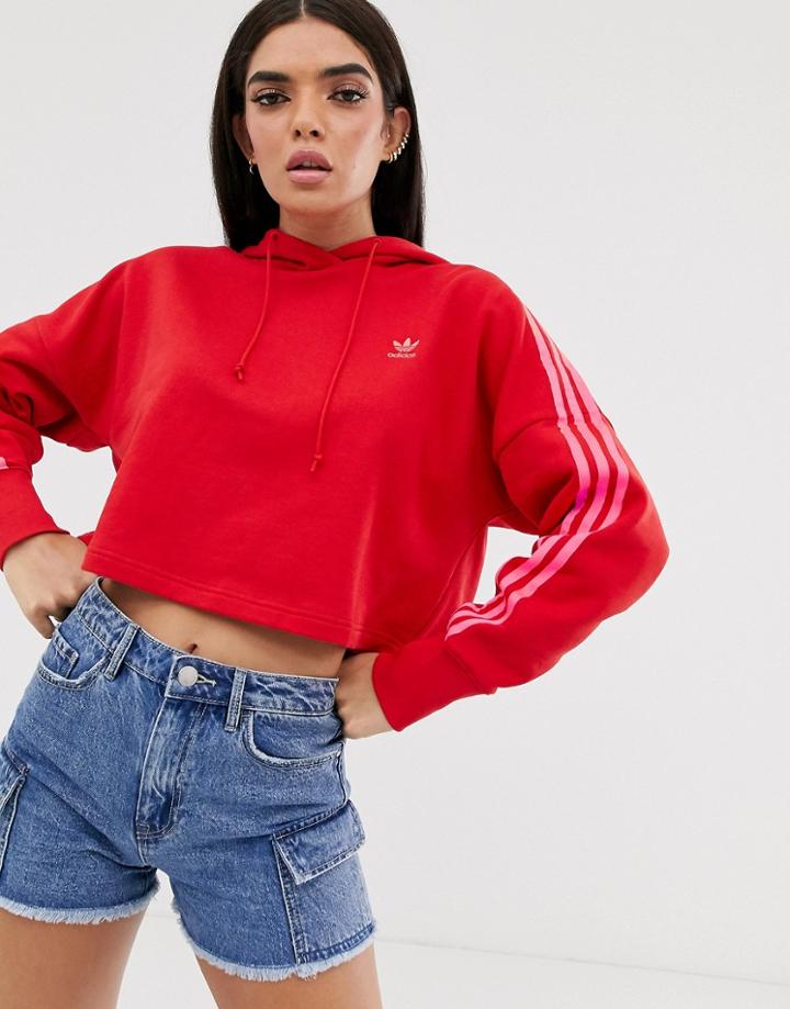 Adidas Originals Adicolor Cropped Hoodie In Red - Red