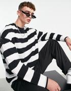 Asos Design Oversized Long Sleeve Stripe T-shirt In Black And White