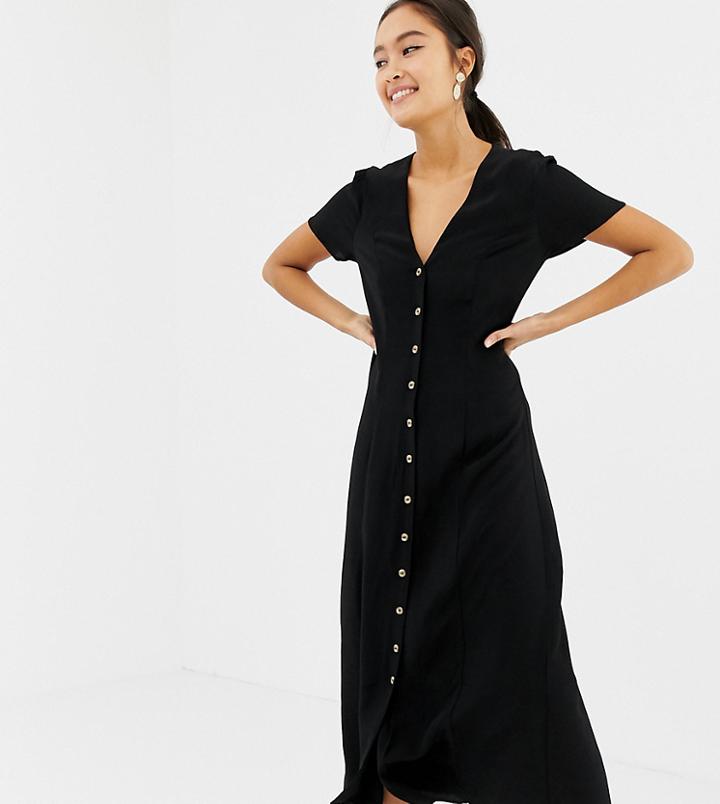 New Look Button Through Tea Dress In Black