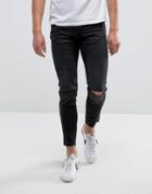 Mango Man Skinny Jeans With Knee Rips In Black - Black