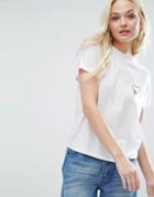 Daisy Street High Neck T-shirt With Heart Embroidery - White