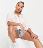 Yours Exclusive Striped Shirt In White & Blush-pink